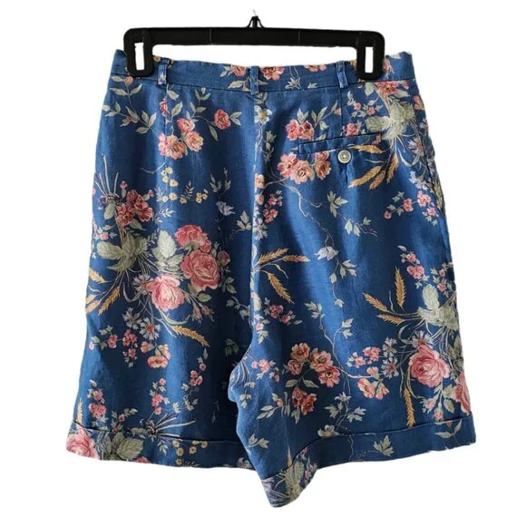 Ralph Lauren Vintage 100% Linen Floral Shorts | EUC | 8P | Blue, Multicolor - Picture 4 of 12
